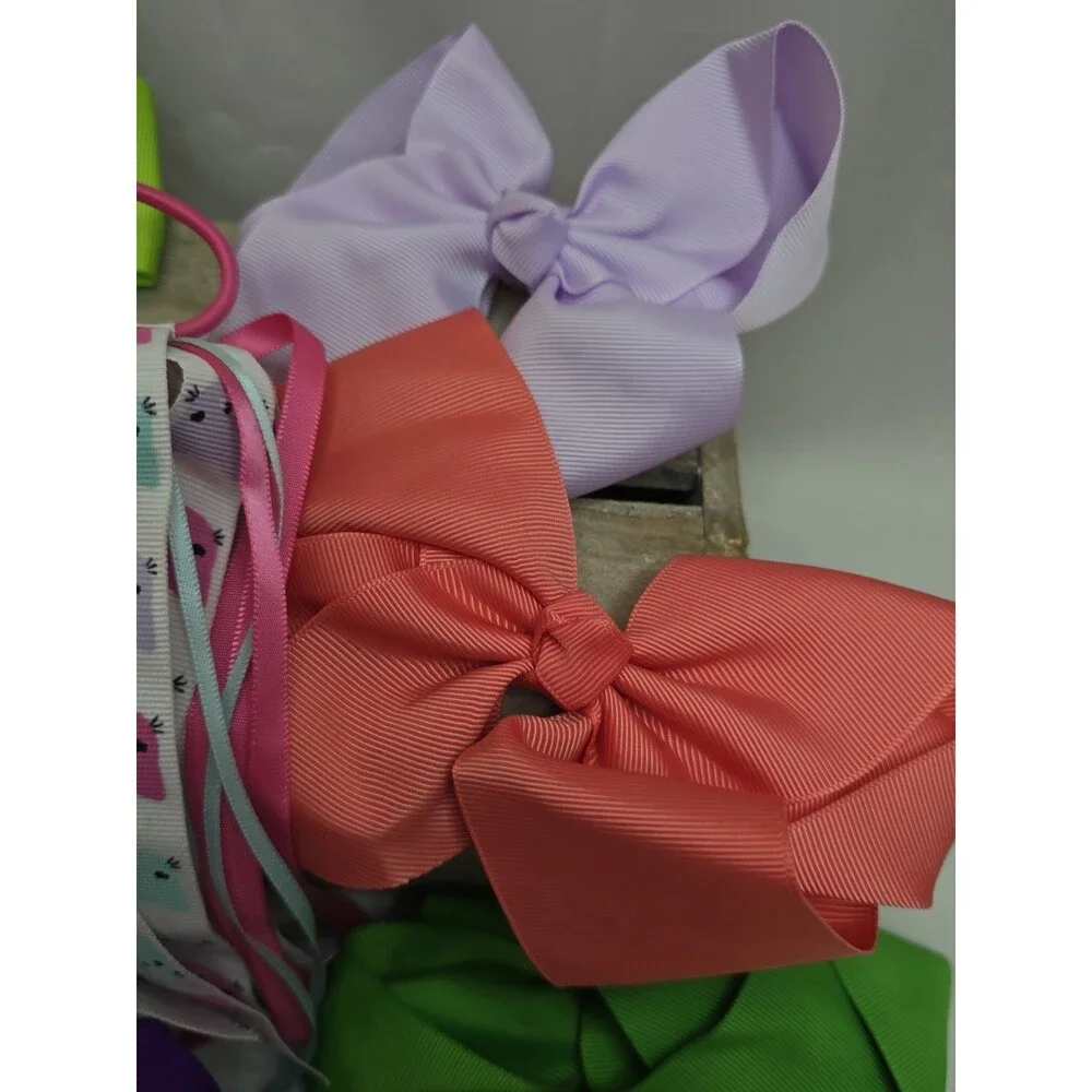 Lot of 16 Girl's Grosgrain Ribbon Large Hair Bows and Hairbands Various Colors